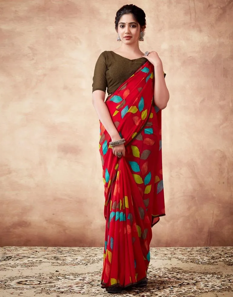 Red Georgette Printed Sarees