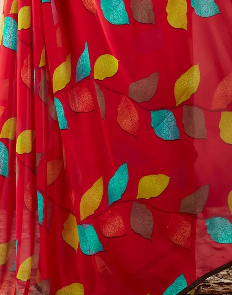 Red Georgette Printed Sarees