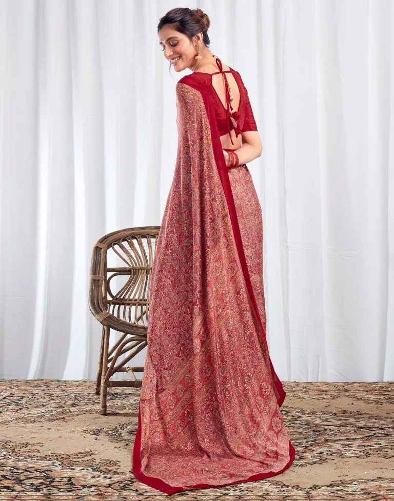 Red Silk Printed Sarees