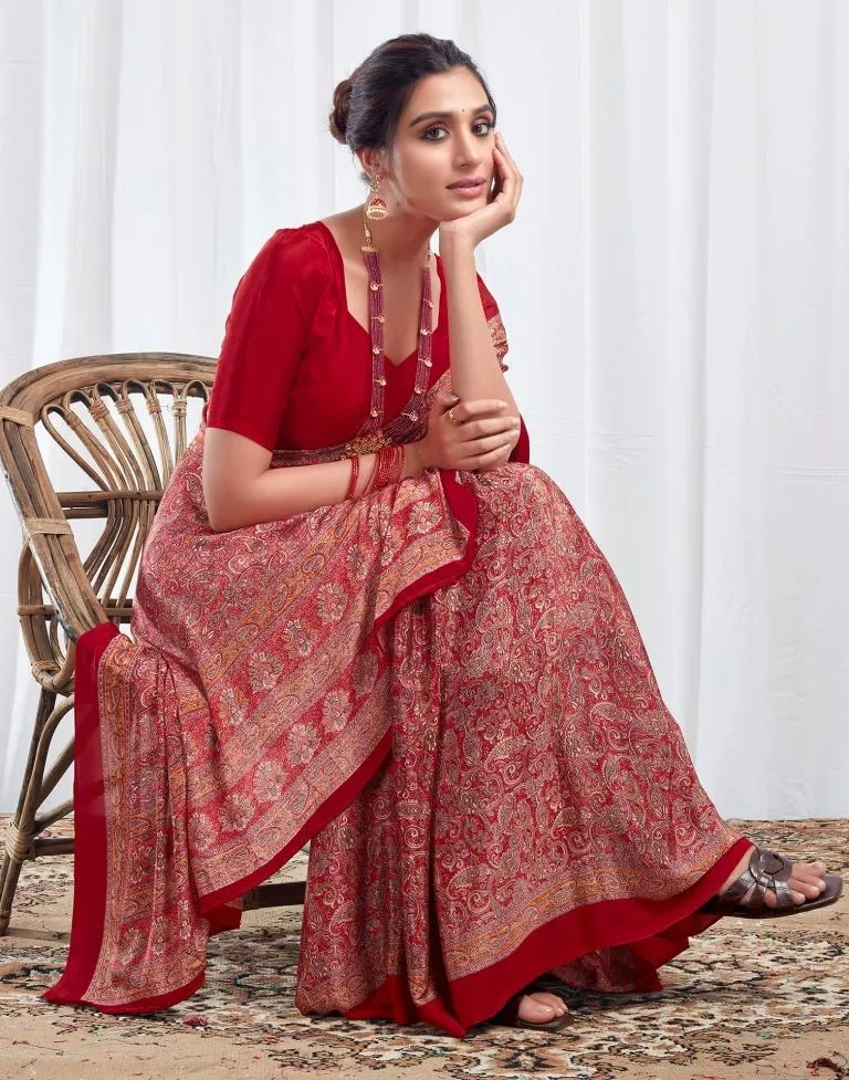 Red Silk Printed Sarees