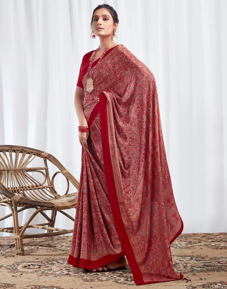 Red Silk Printed Sarees