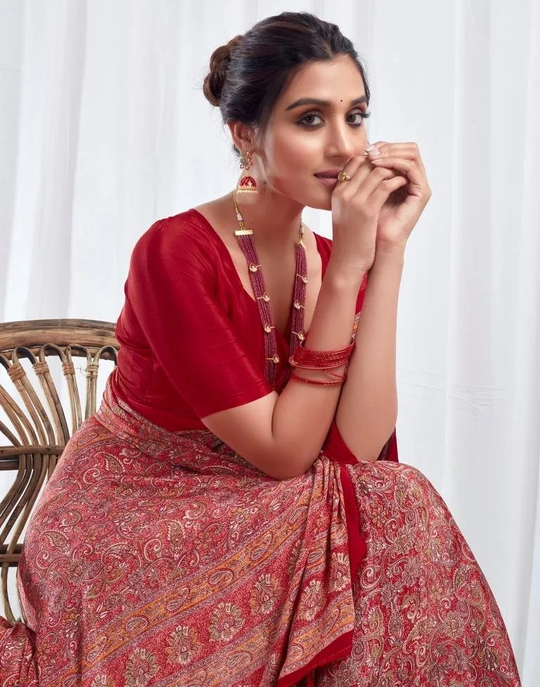 Red Silk Printed Sarees