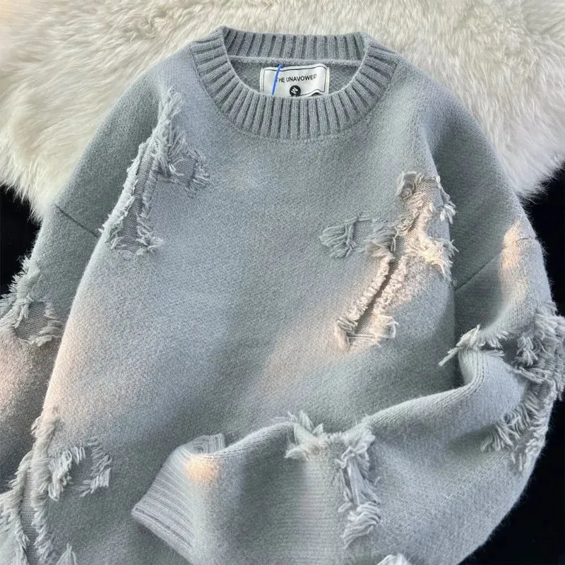 Ripped Y2K Two Shaded Cross Fringed Sweater