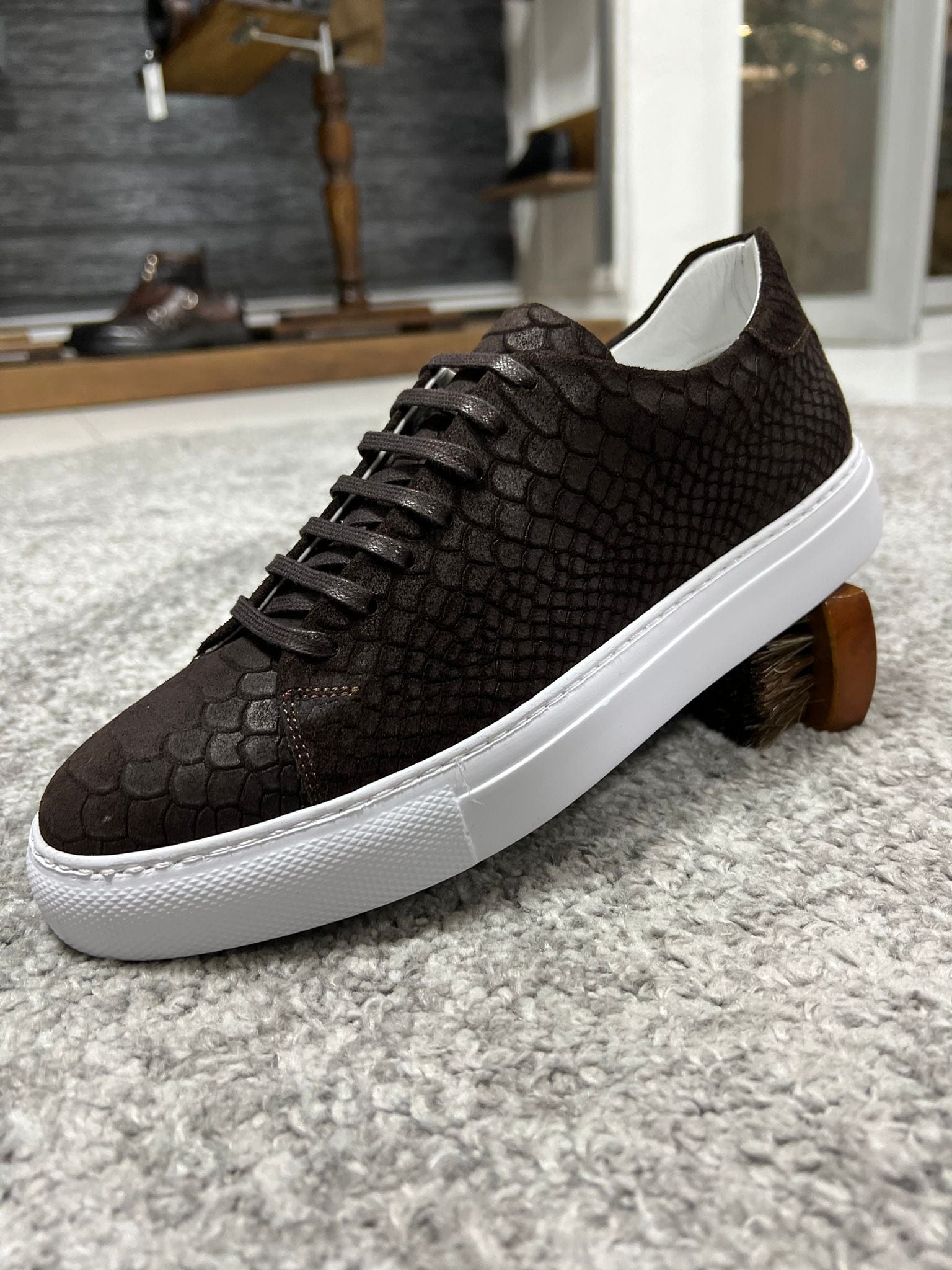 Rubner Lace-up Suede Print Leather Brown Casual Shoes