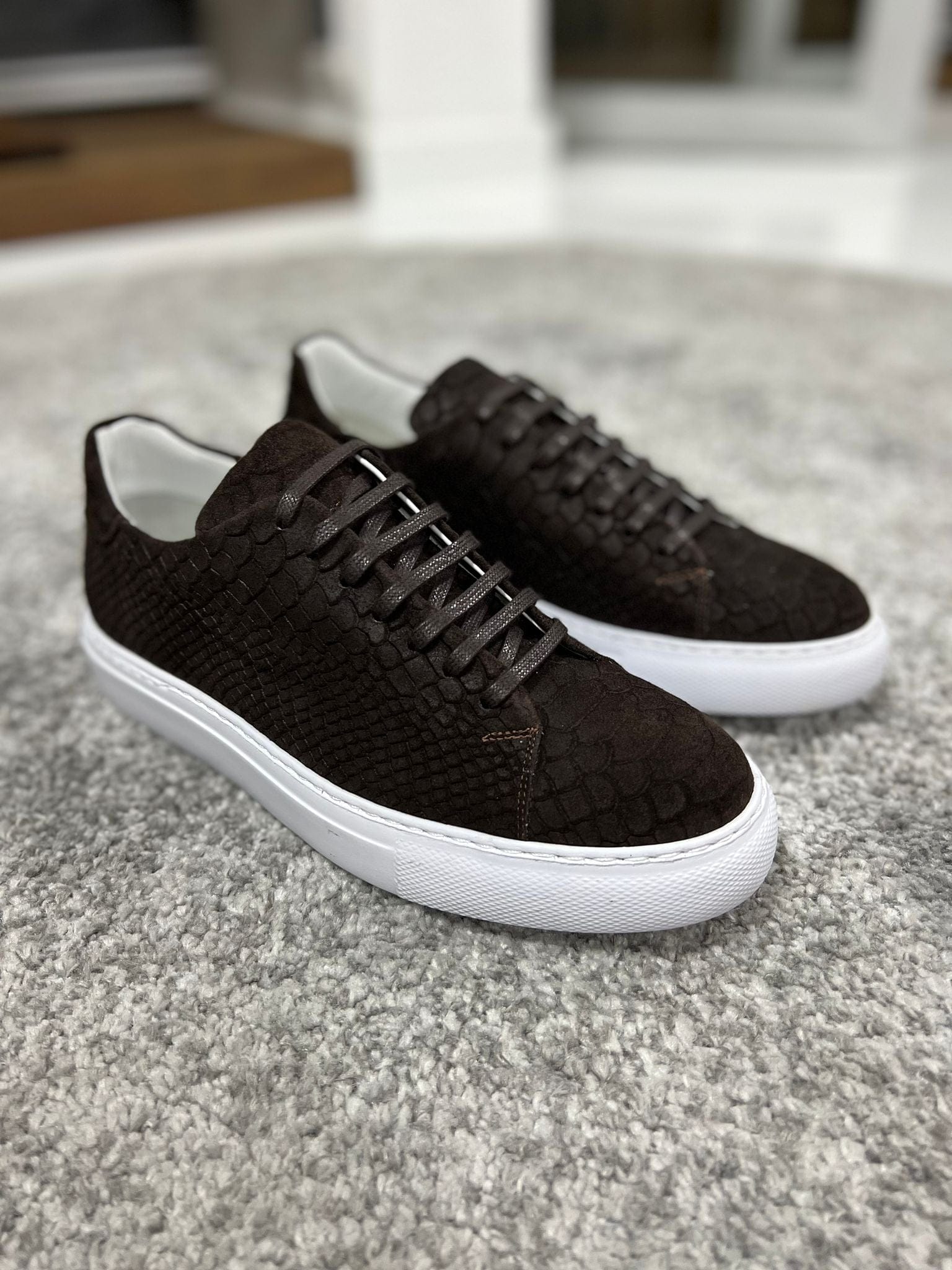 Rubner Lace-up Suede Print Leather Brown Casual Shoes