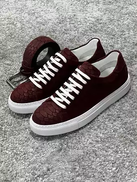 Rubner sole Lace-up suede print leather Burgundy