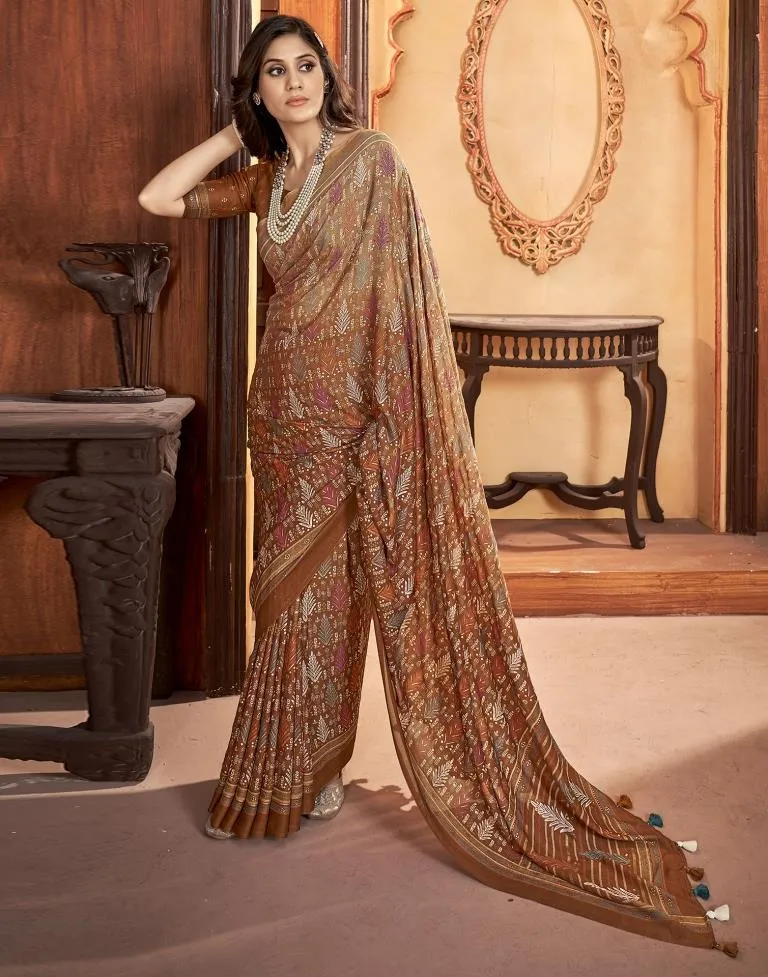 Rust Georgette Printed Sarees