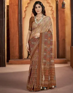 Rust Georgette Printed Sarees