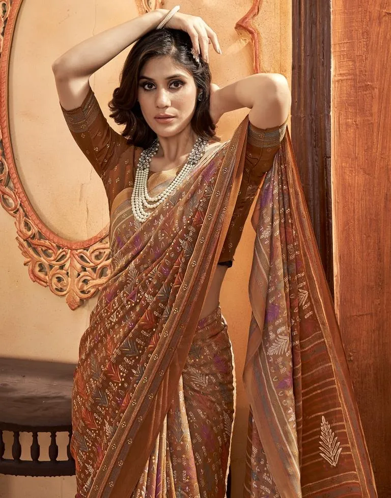 Rust Georgette Printed Sarees