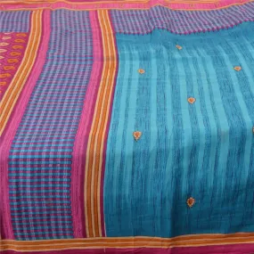 Sanskriti Vintage Blue/Pink Sarees 100% Pure Cotton Printed Sari Craft Fabric