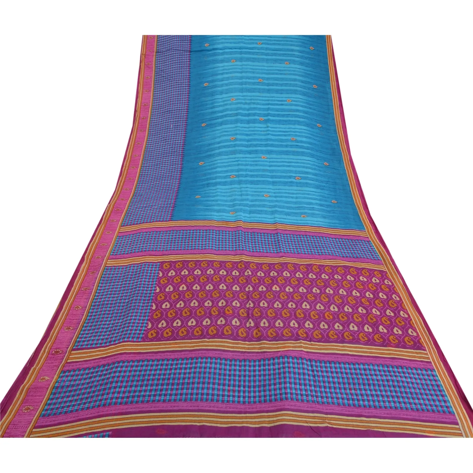 Sanskriti Vintage Blue/Pink Sarees 100% Pure Cotton Printed Sari Craft Fabric