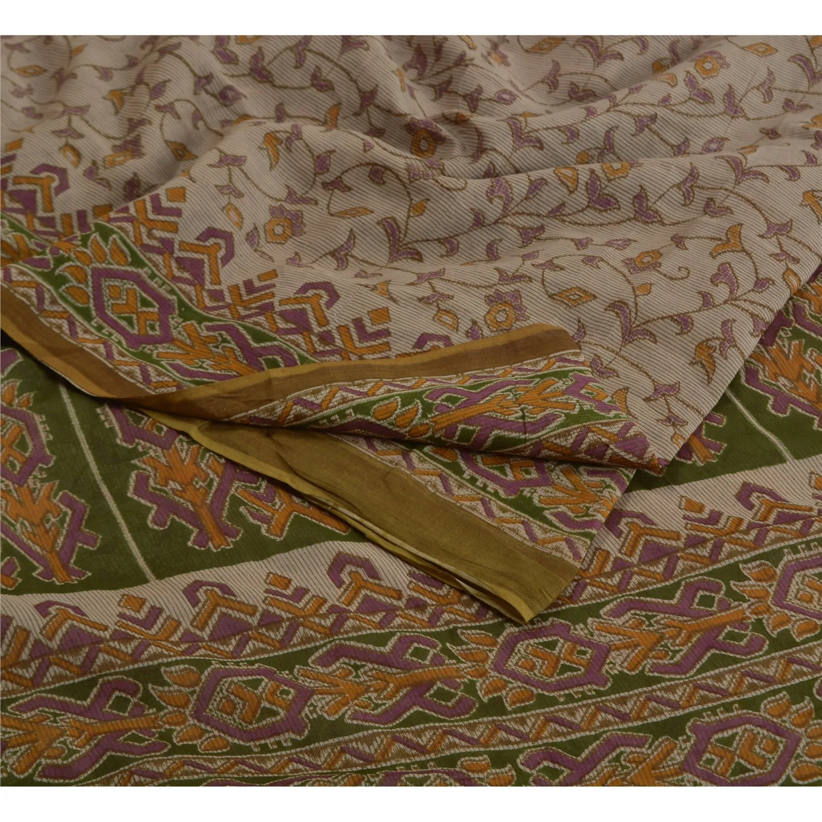 Sanskriti Vintage Brown Indian Sarees 100% Pure Cotton Printed Sari Craft Fabric