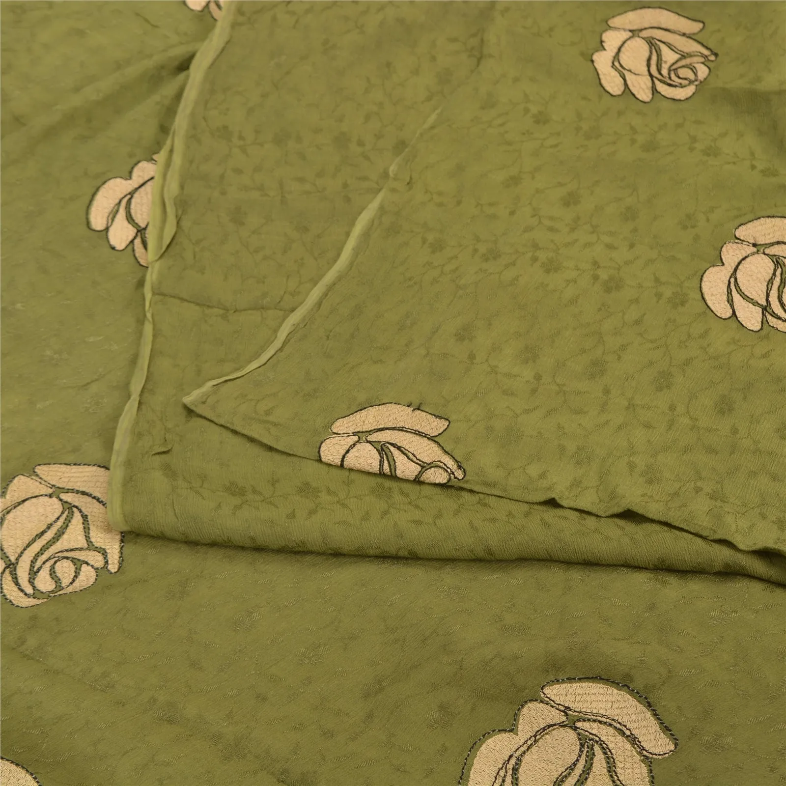 Sanskriti Vintage Green Sarees Pure Silk Embroidered Woven Premium Sari Fabric