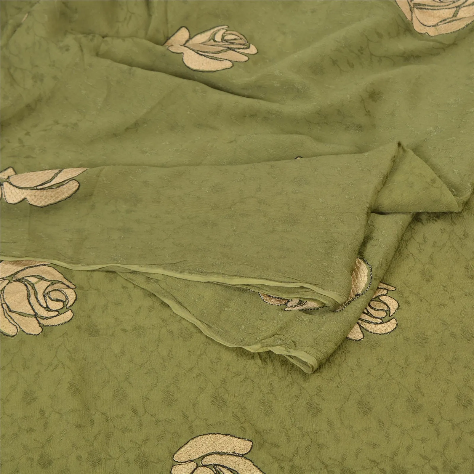 Sanskriti Vintage Green Sarees Pure Silk Embroidered Woven Premium Sari Fabric