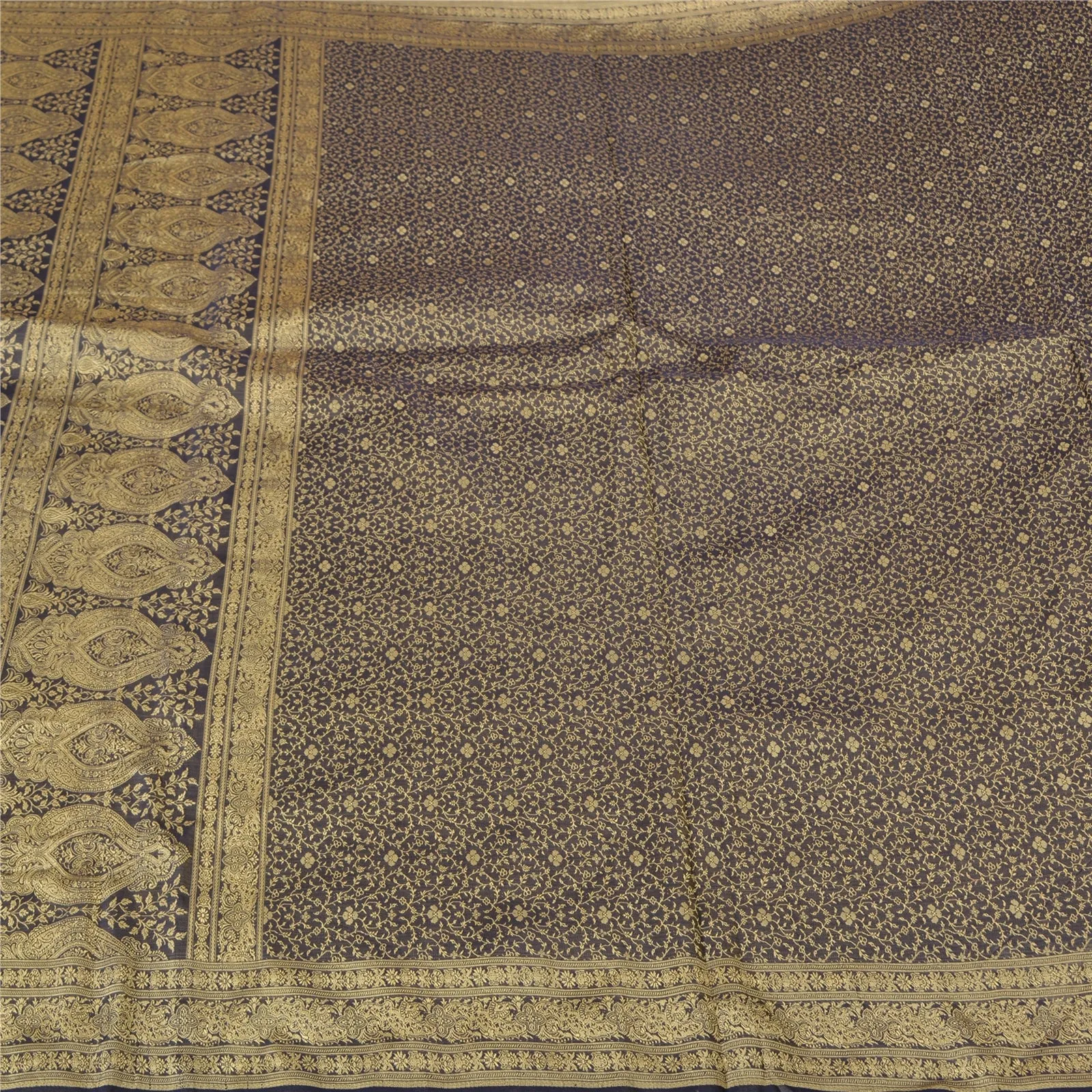 Sanskriti Vintage Grey Indian Sarees Pure Satin Silk Woven Premium Sari Fabric