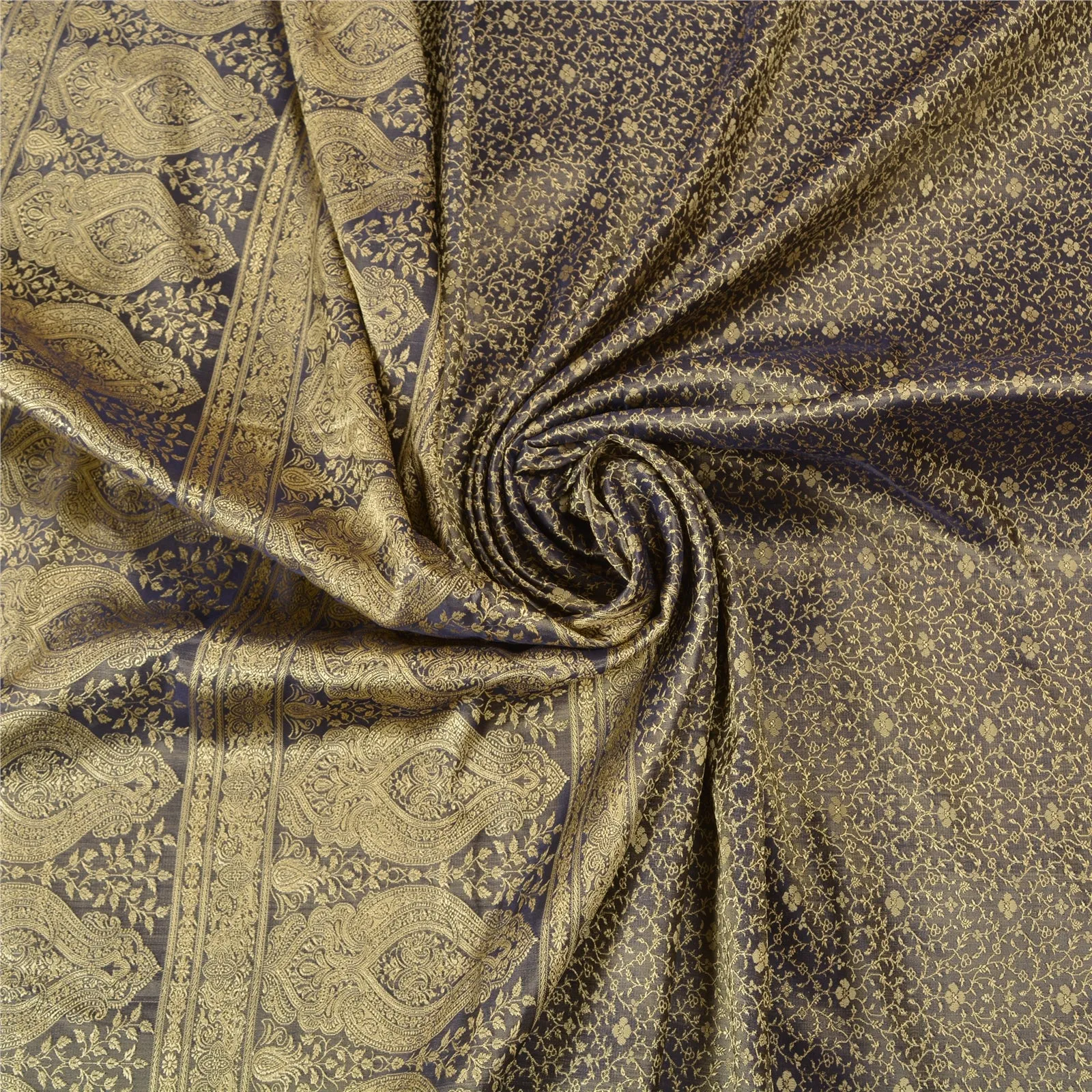 Sanskriti Vintage Grey Indian Sarees Pure Satin Silk Woven Premium Sari Fabric