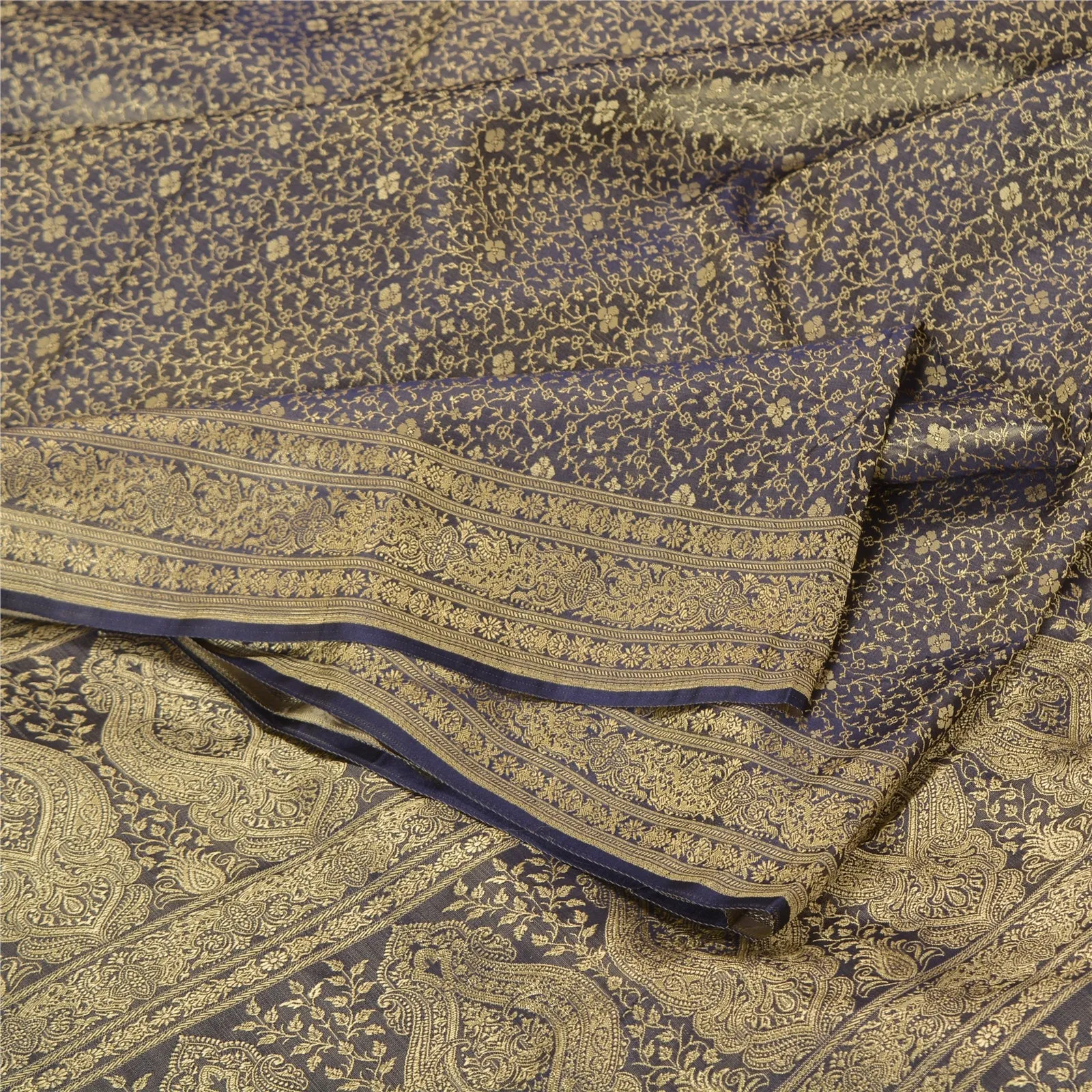 Sanskriti Vintage Grey Indian Sarees Pure Satin Silk Woven Premium Sari Fabric