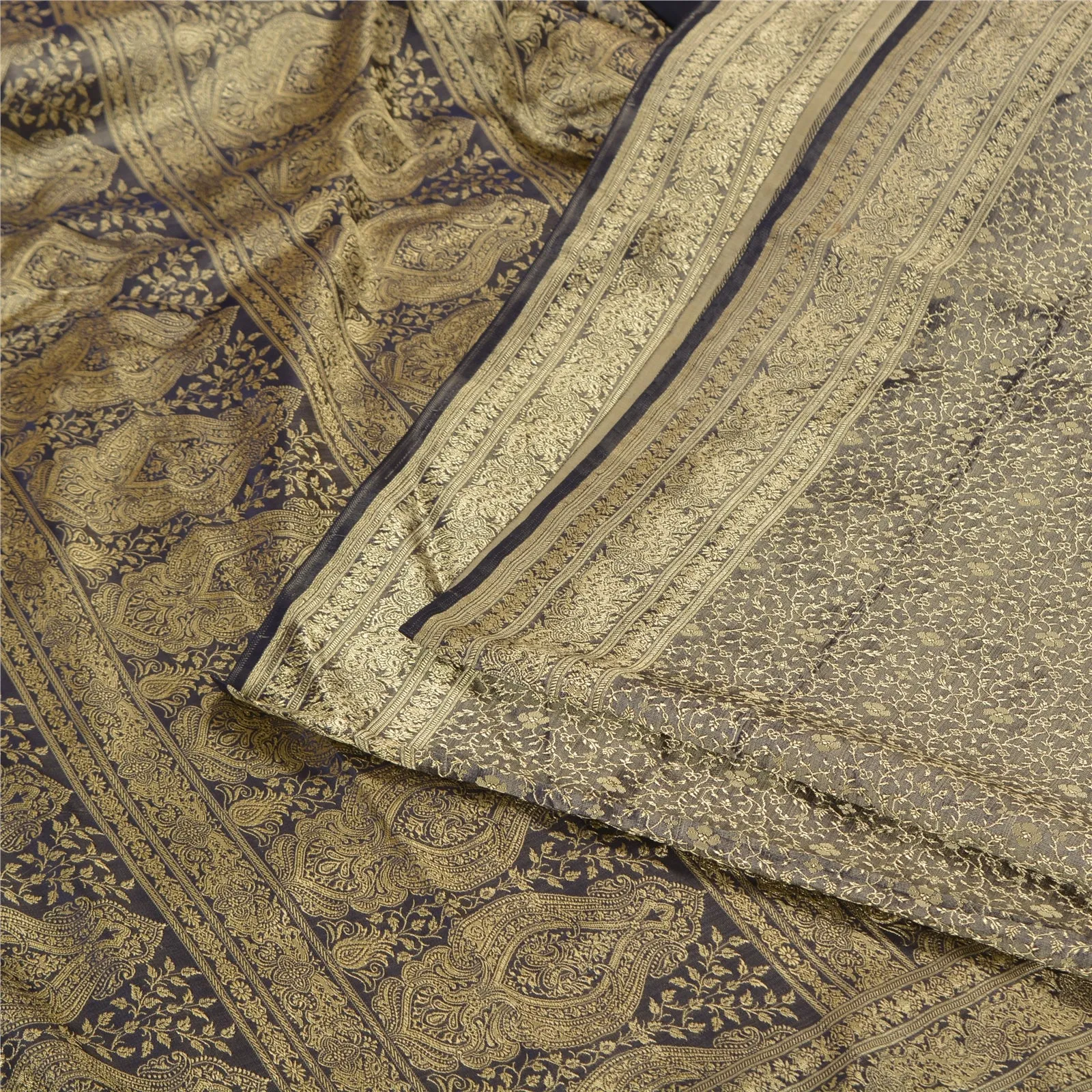 Sanskriti Vintage Grey Indian Sarees Pure Satin Silk Woven Premium Sari Fabric