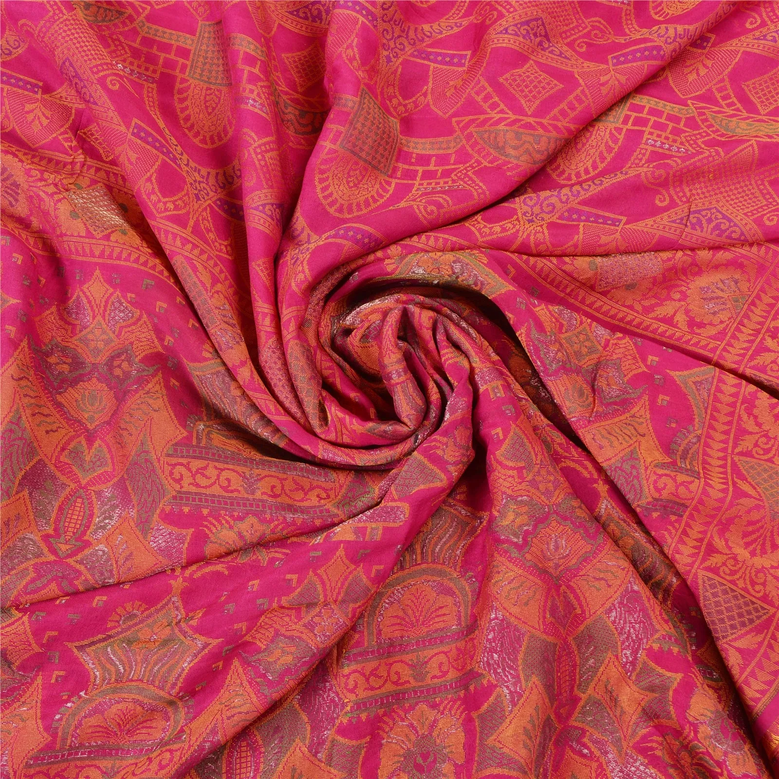 Sanskriti Vintage Pink Sarees 100% Pure Silk Woven Premium Sari Craft Fabric