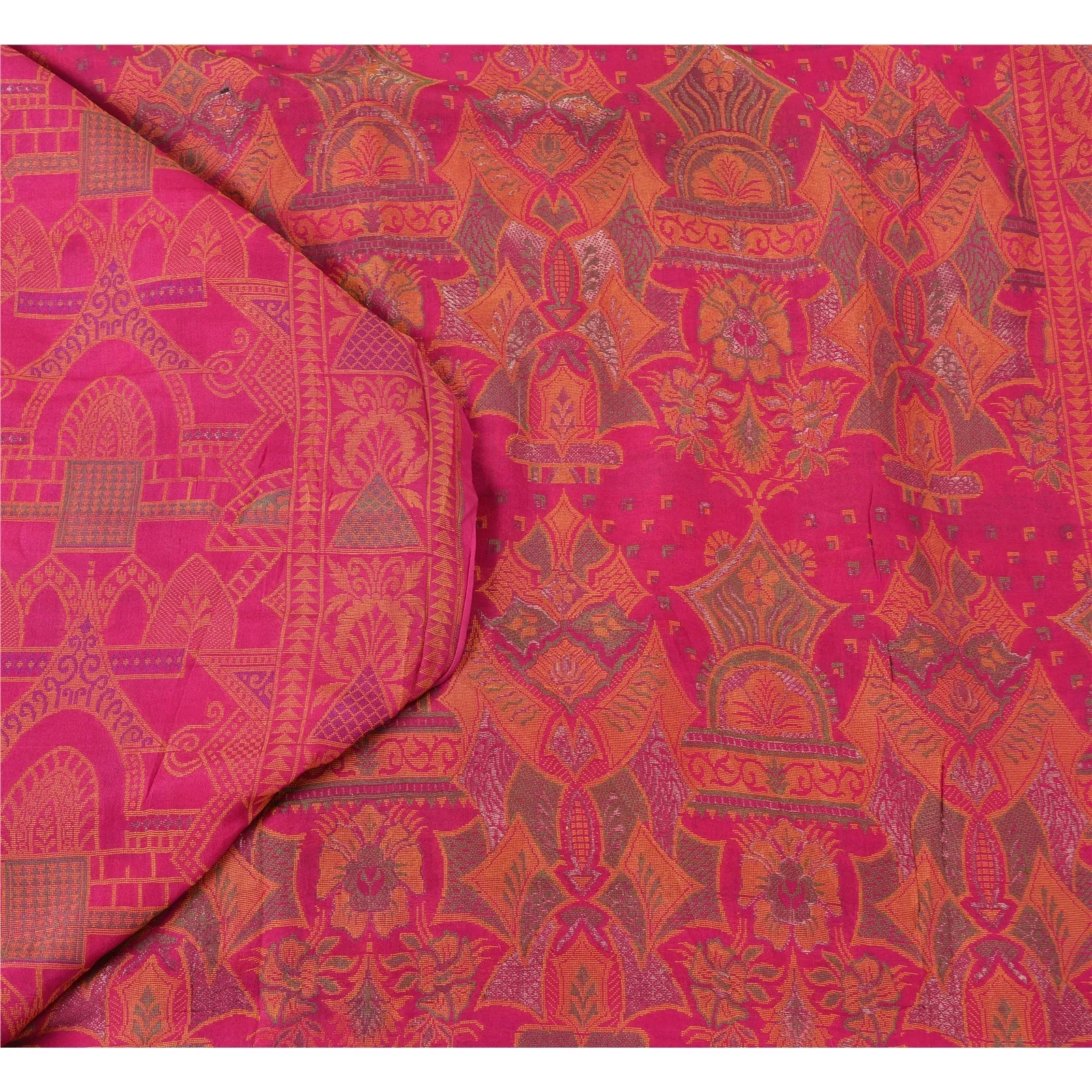 Sanskriti Vintage Pink Sarees 100% Pure Silk Woven Premium Sari Craft Fabric