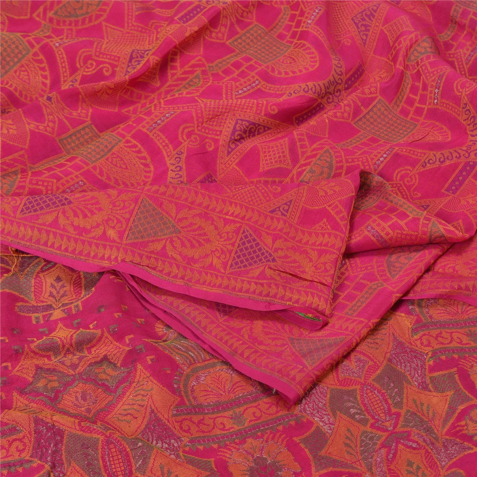 Sanskriti Vintage Pink Sarees 100% Pure Silk Woven Premium Sari Craft Fabric