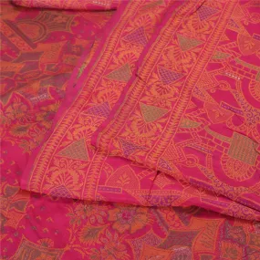 Sanskriti Vintage Pink Sarees 100% Pure Silk Woven Premium Sari Craft Fabric