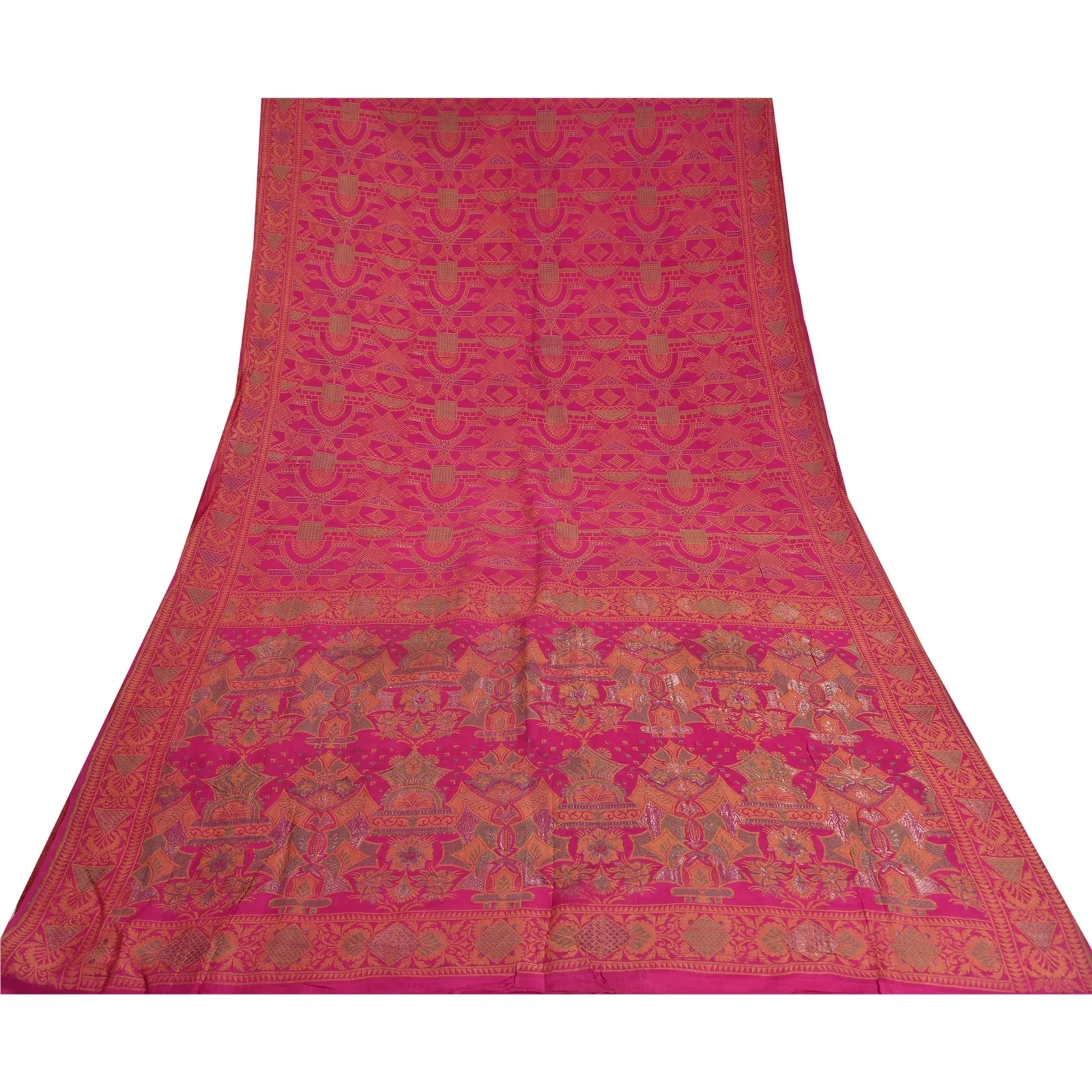 Sanskriti Vintage Pink Sarees 100% Pure Silk Woven Premium Sari Craft Fabric