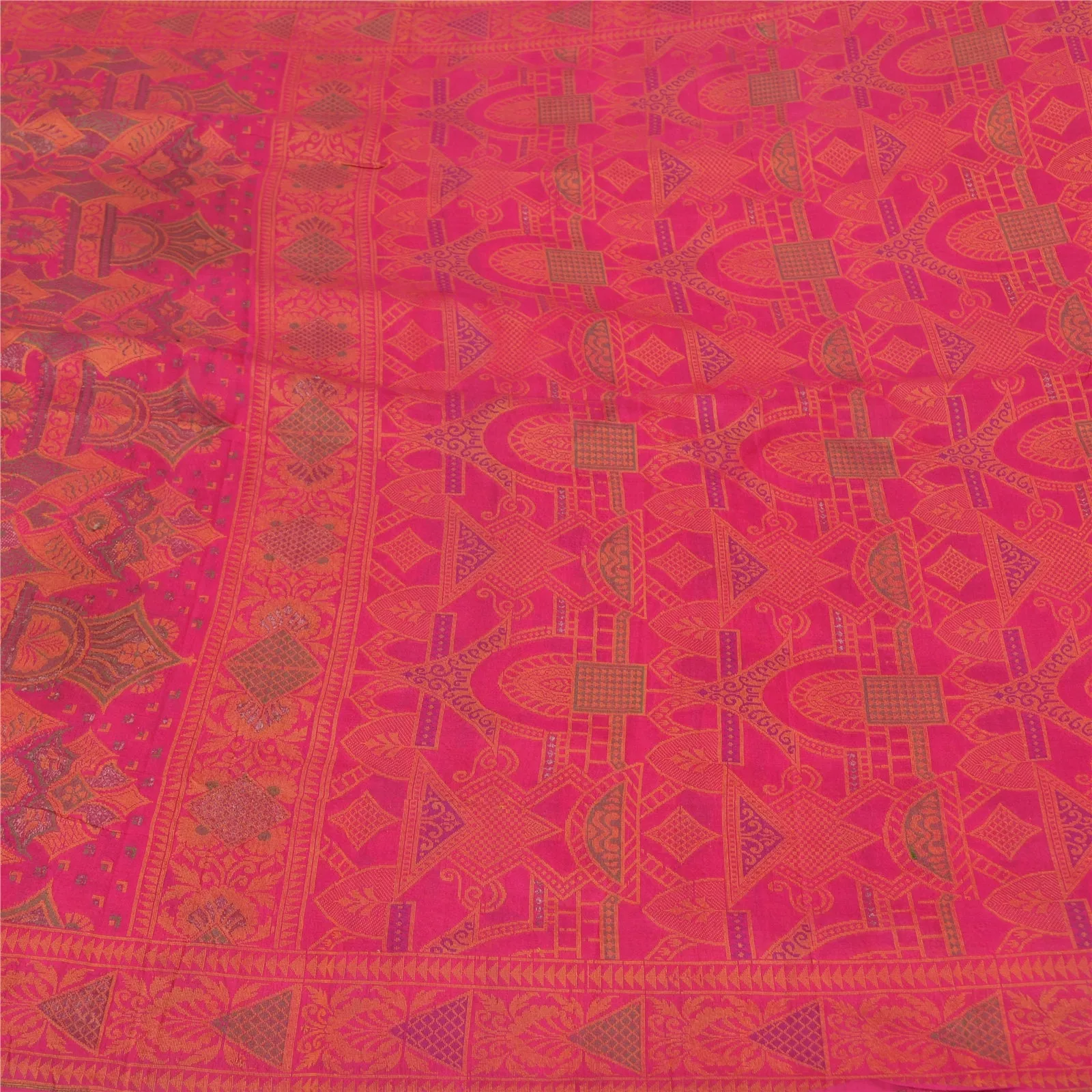 Sanskriti Vintage Pink Sarees 100% Pure Silk Woven Premium Sari Craft Fabric