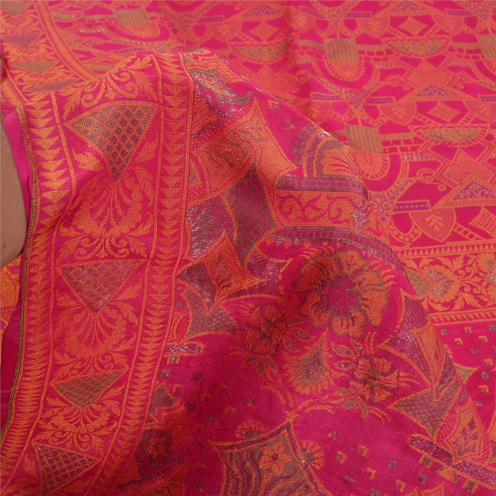 Sanskriti Vintage Pink Sarees 100% Pure Silk Woven Premium Sari Craft Fabric