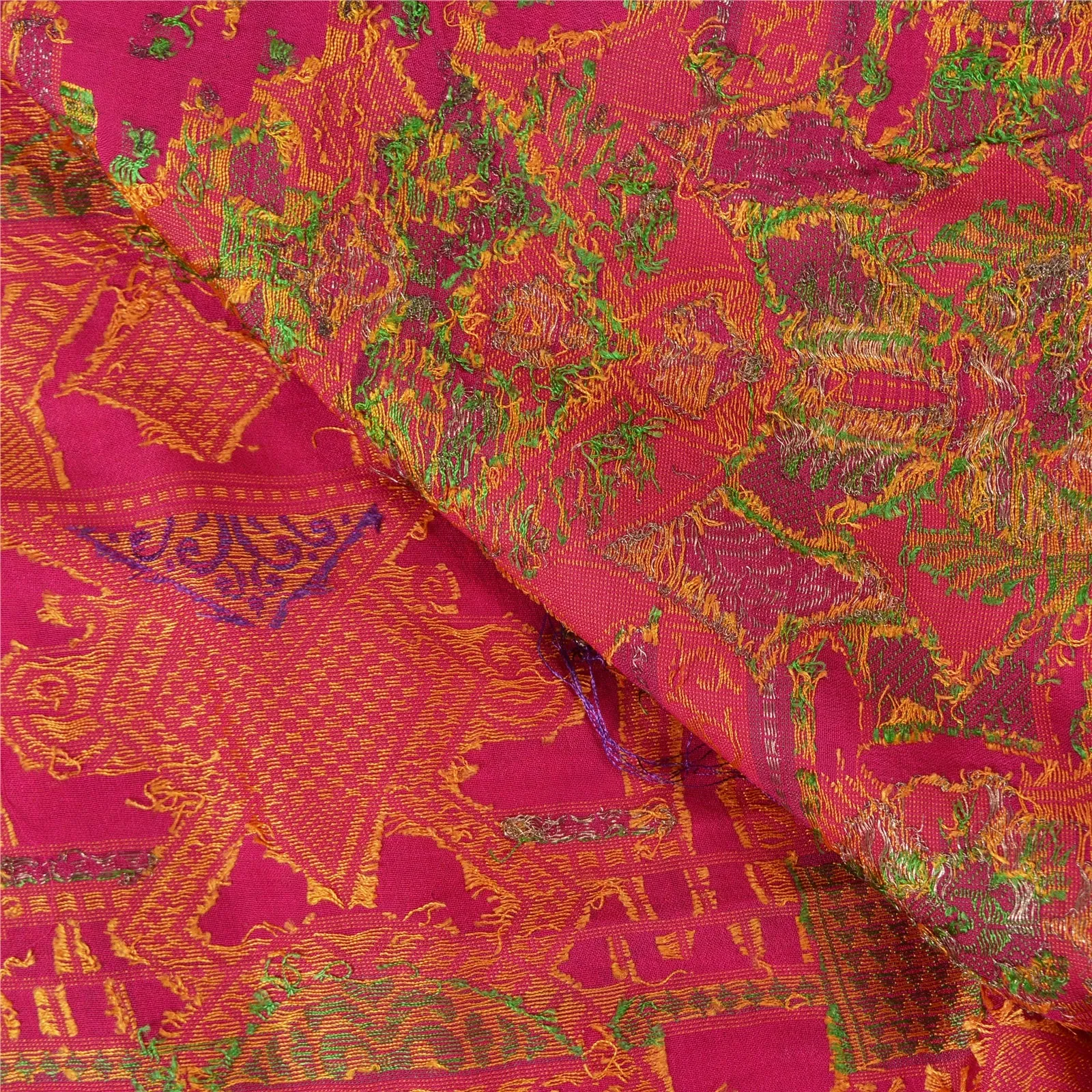 Sanskriti Vintage Pink Sarees 100% Pure Silk Woven Premium Sari Craft Fabric