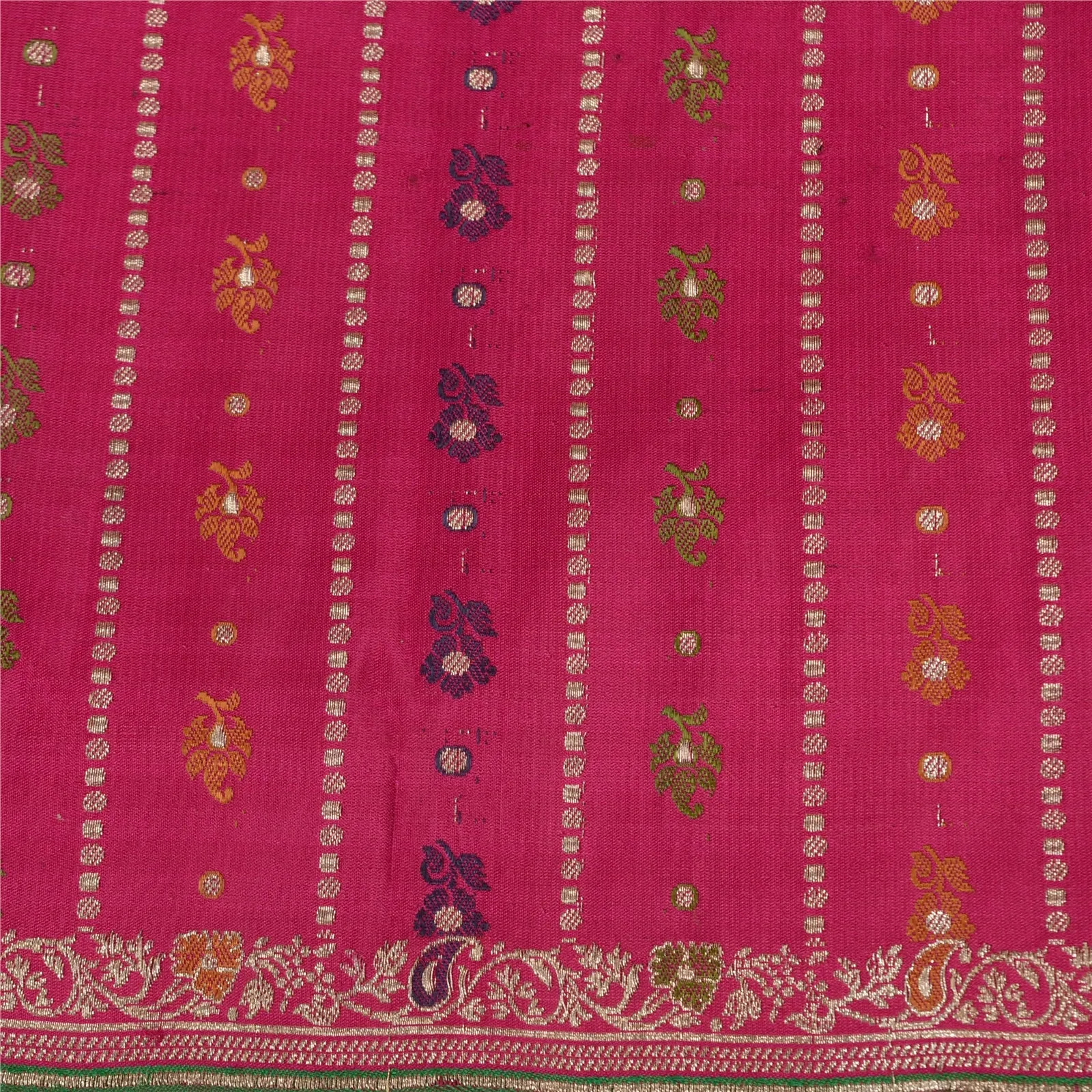 Sanskriti Vintage Pink Sarees Pure Satin Silk Woven Tanchoi Brocade Sari Fabric