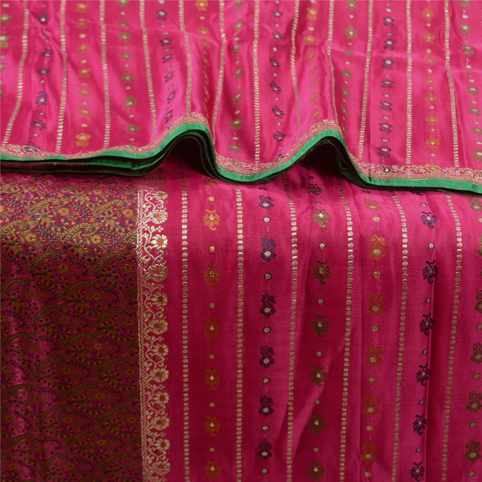 Sanskriti Vintage Pink Sarees Pure Satin Silk Woven Tanchoi Brocade Sari Fabric