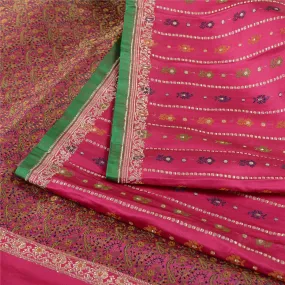 Sanskriti Vintage Pink Sarees Pure Satin Silk Woven Tanchoi Brocade Sari Fabric