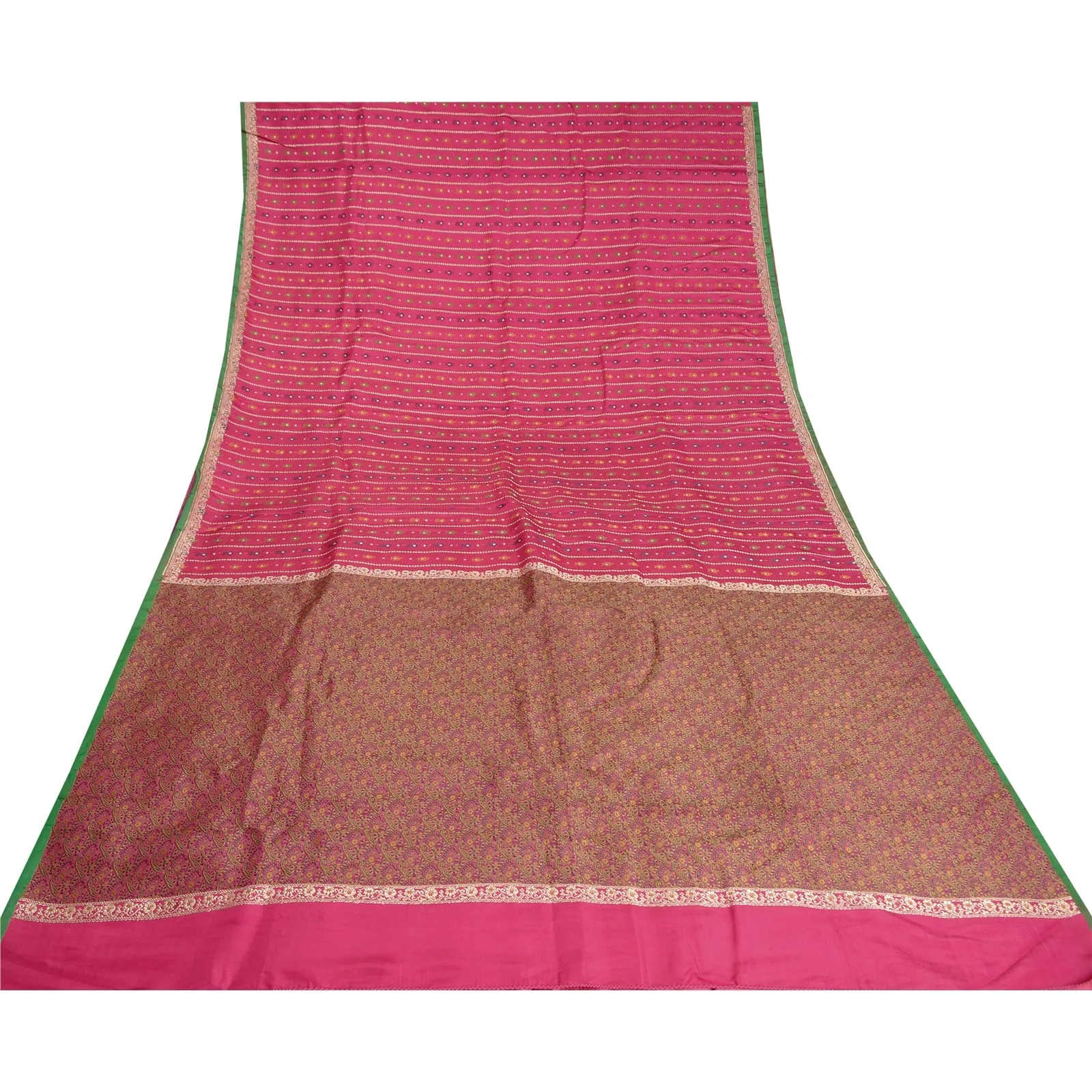 Sanskriti Vintage Pink Sarees Pure Satin Silk Woven Tanchoi Brocade Sari Fabric