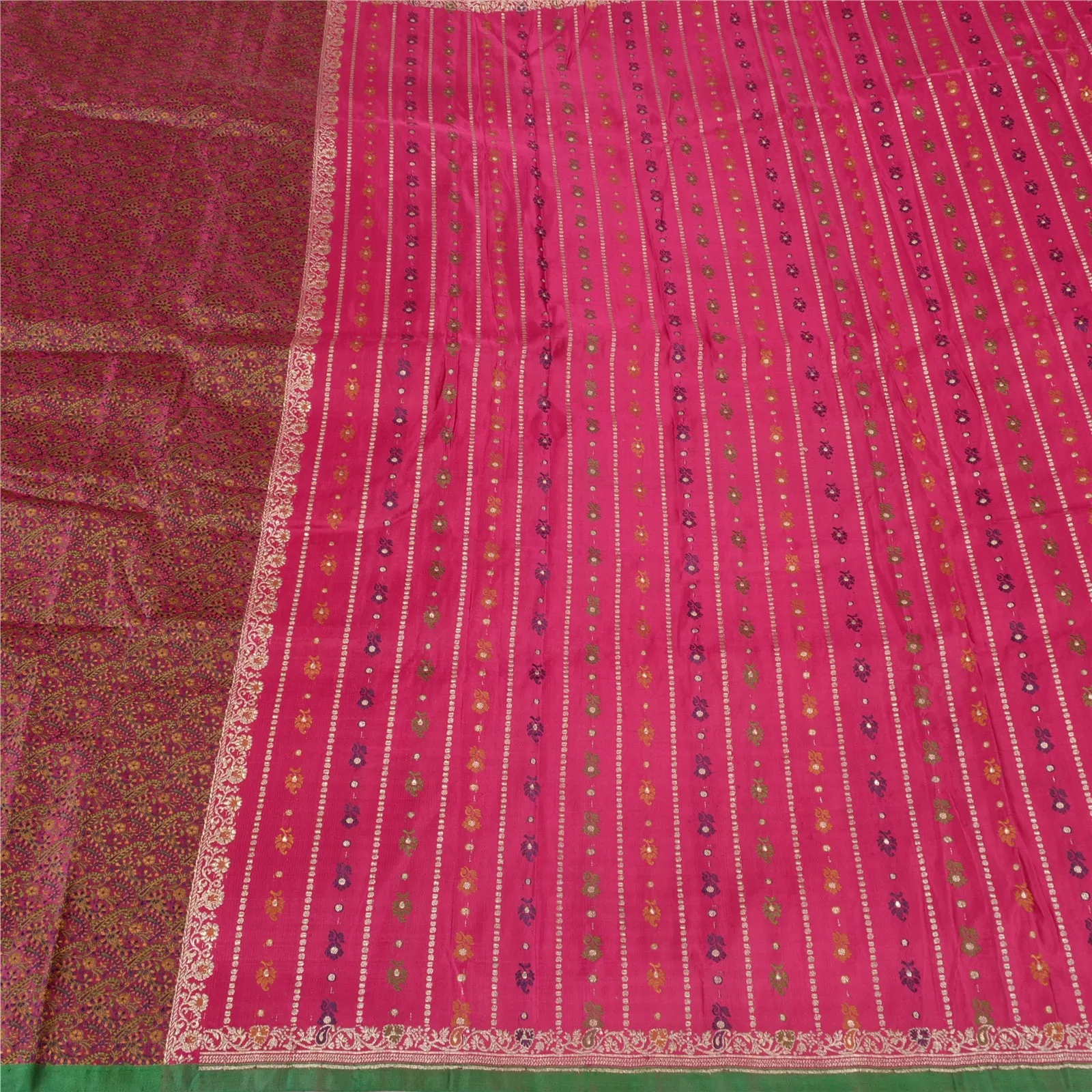 Sanskriti Vintage Pink Sarees Pure Satin Silk Woven Tanchoi Brocade Sari Fabric