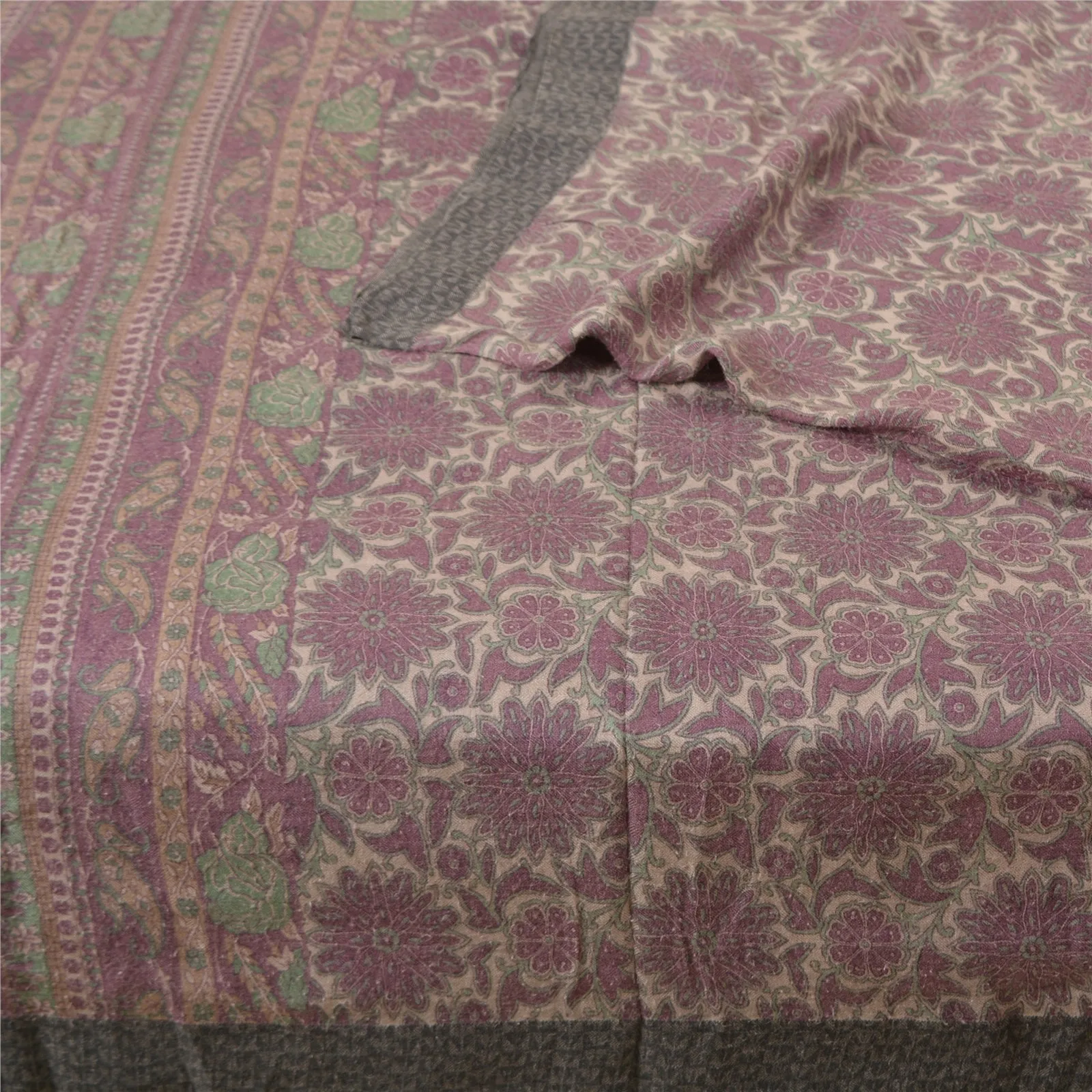 Sanskriti Vintage Purple Sarees 100% Pure Woolen Fabric Printed Woven Soft Sari