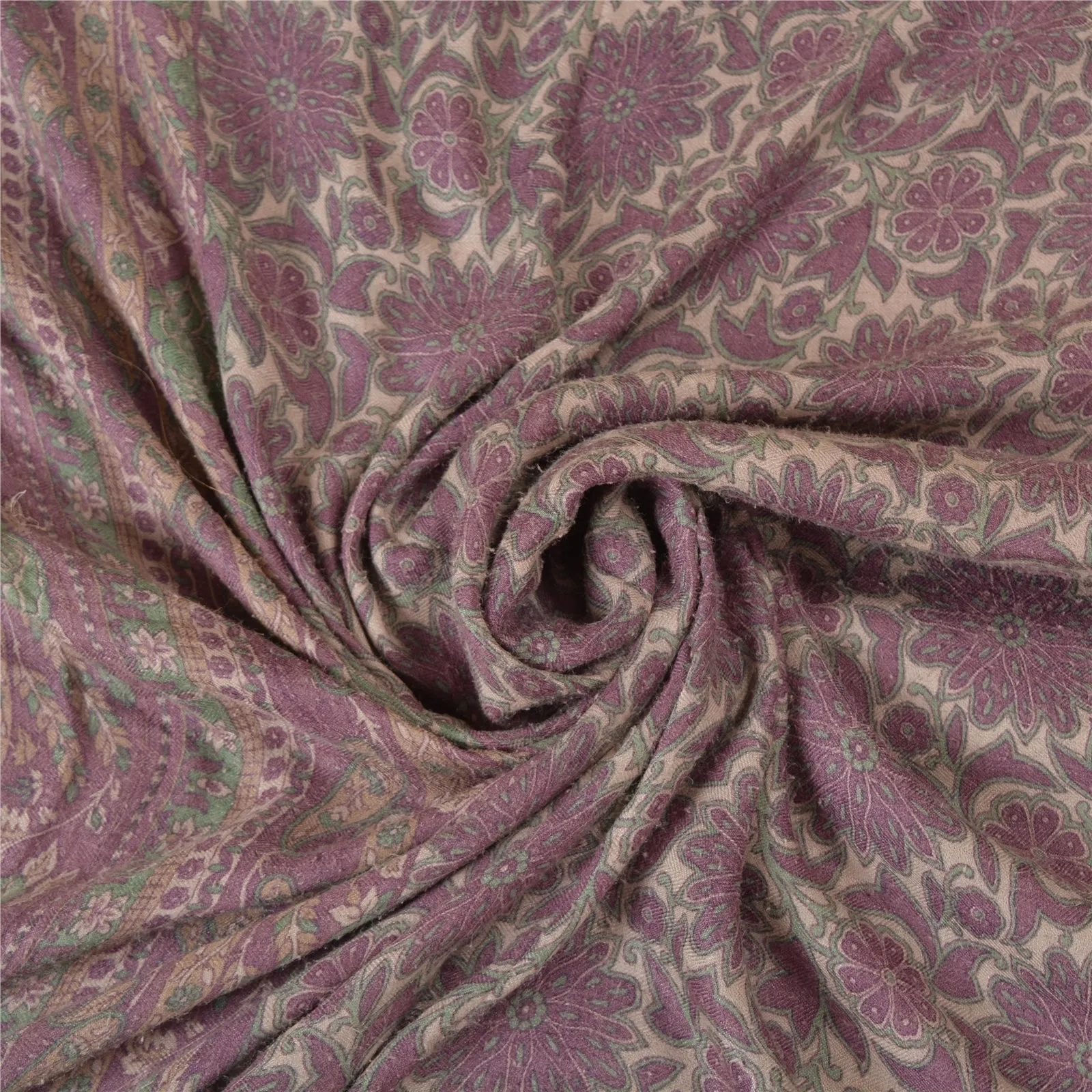 Sanskriti Vintage Purple Sarees 100% Pure Woolen Fabric Printed Woven Soft Sari