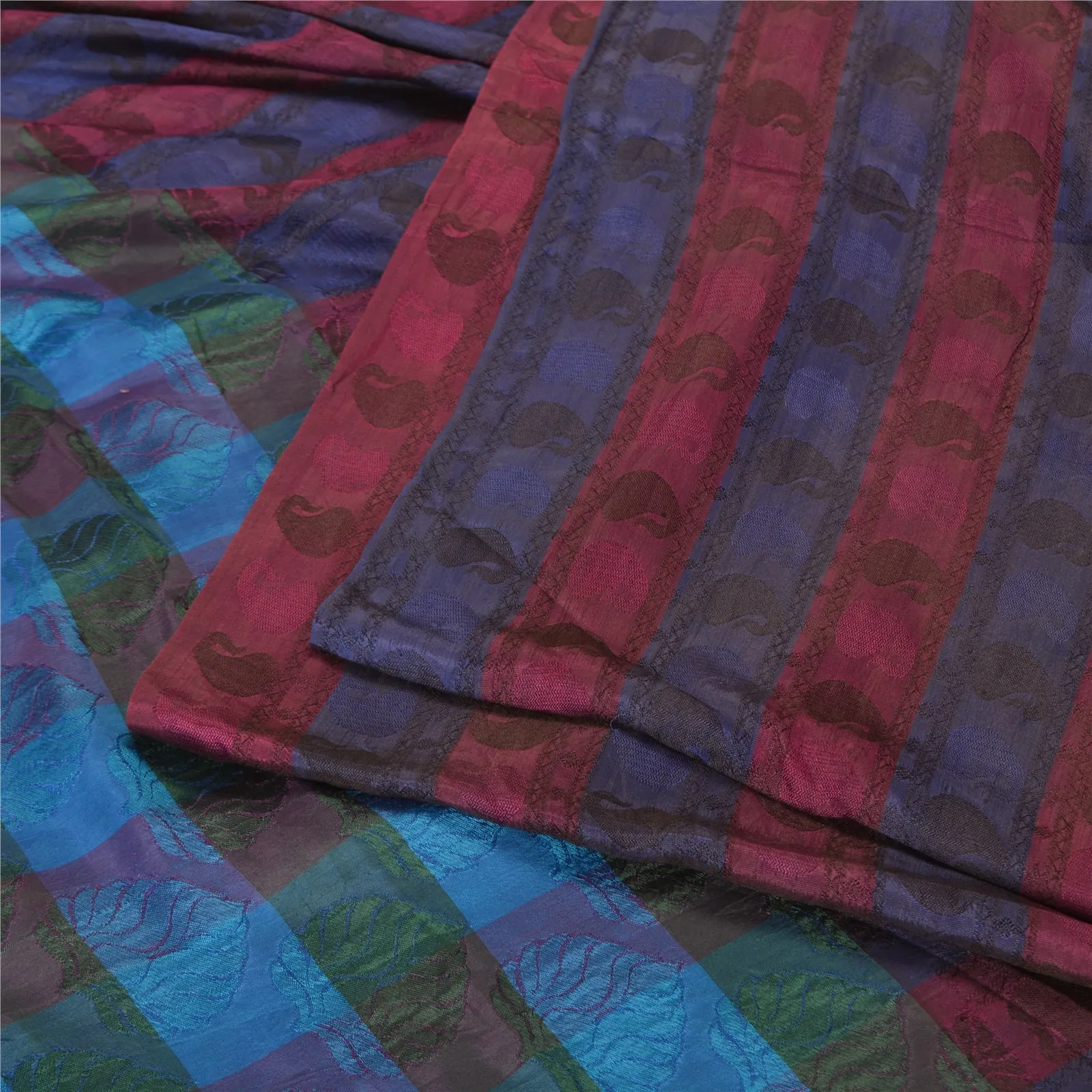 Sanskriti Vintage Purple/Blue Indian Sarees 100% Pure Silk Woven Sari Fabric