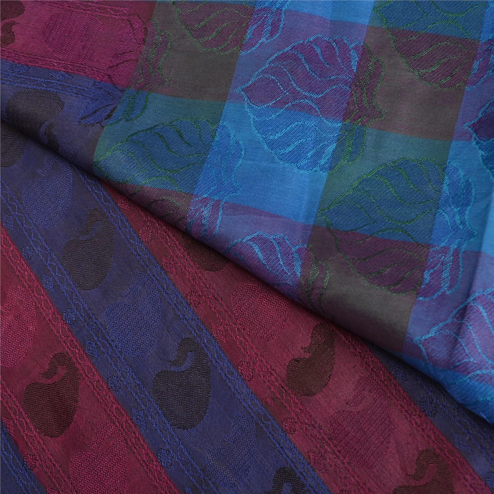 Sanskriti Vintage Purple/Blue Indian Sarees 100% Pure Silk Woven Sari Fabric