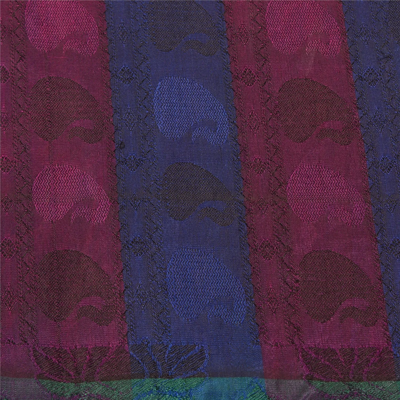 Sanskriti Vintage Purple/Blue Indian Sarees 100% Pure Silk Woven Sari Fabric