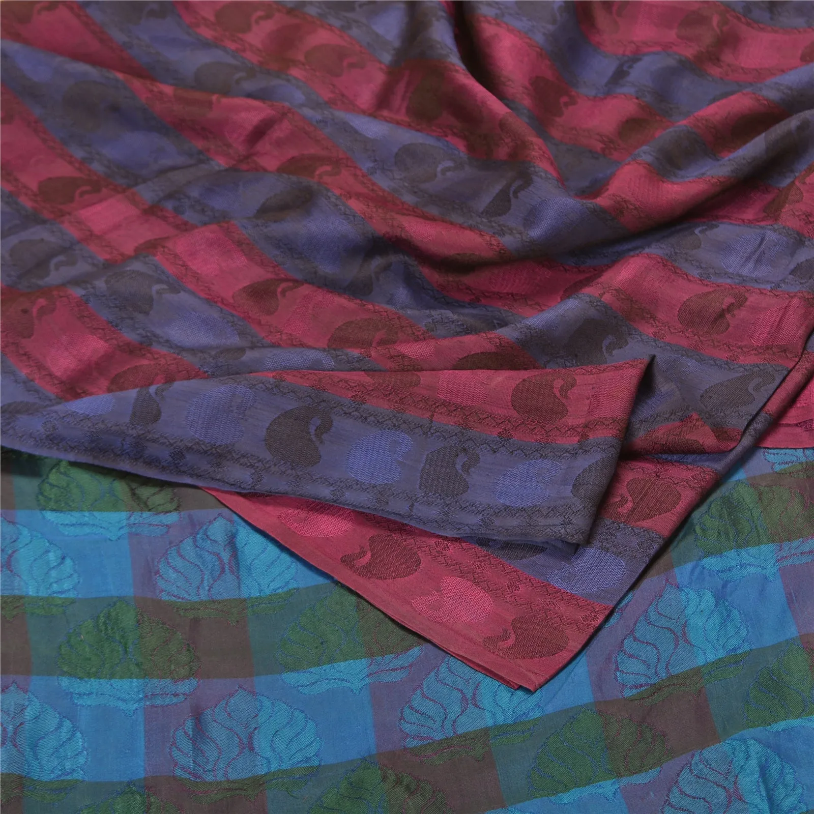 Sanskriti Vintage Purple/Blue Indian Sarees 100% Pure Silk Woven Sari Fabric