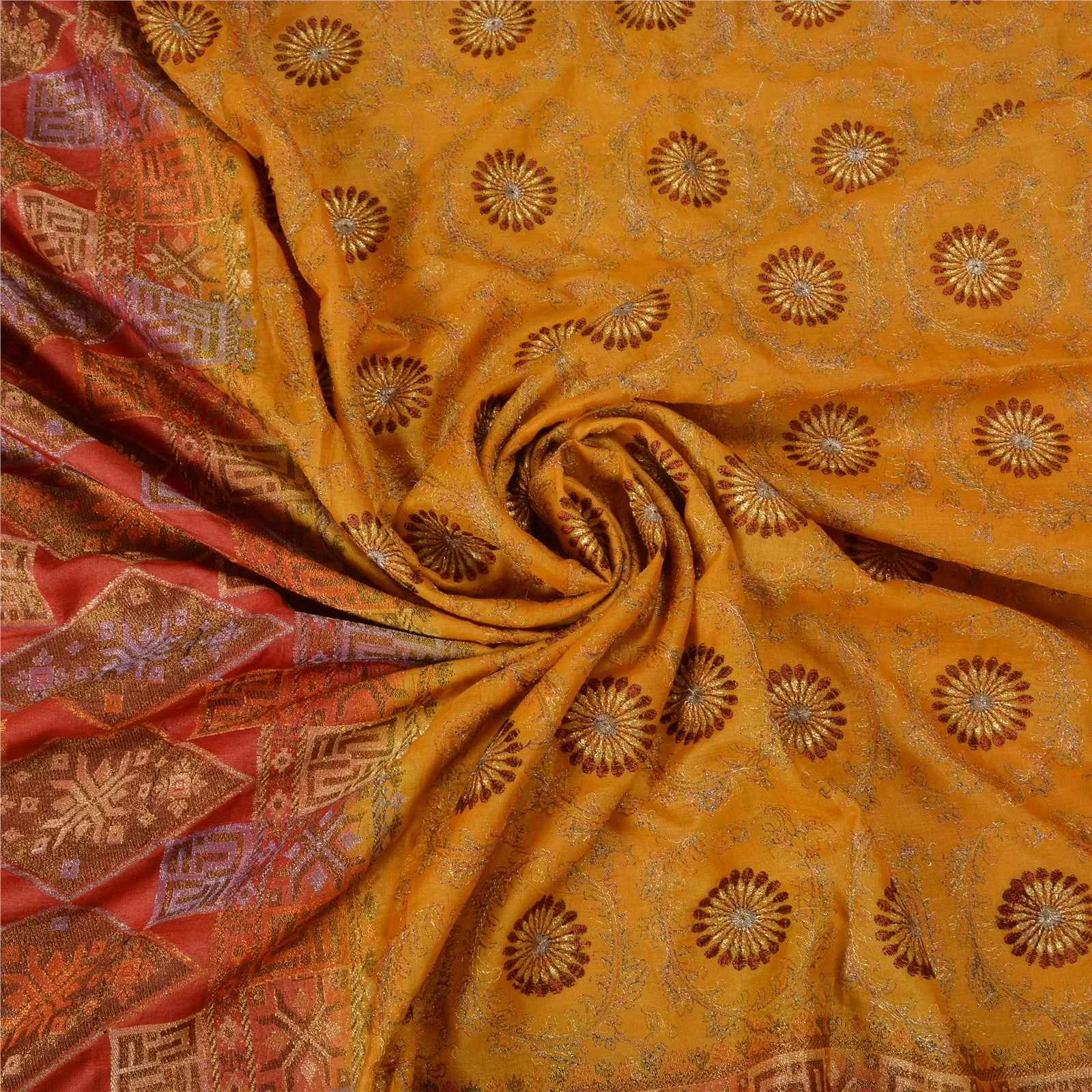 Sanskriti Vintage Saffron/Red Sarees 100% Pure Silk Woven Premium Sari Fabric