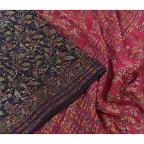 Sanskriti Vintage Sarees Black/Pink 100% Pure Silk Printed Sari 5YD Craft Fabric