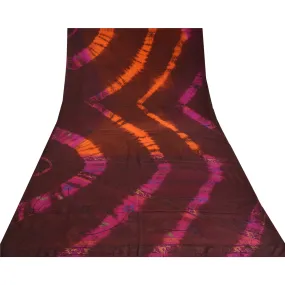 Sanskriti Vintage Sarees Brown Tie-Dye Pure Crepe Silk Printed Sari Craft Fabric