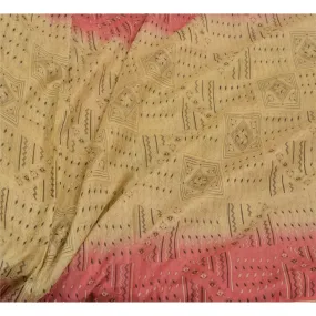 Sanskriti Vintage Sarees Cream/Pink Zari Border Pure Silk Printed Sari Fabric