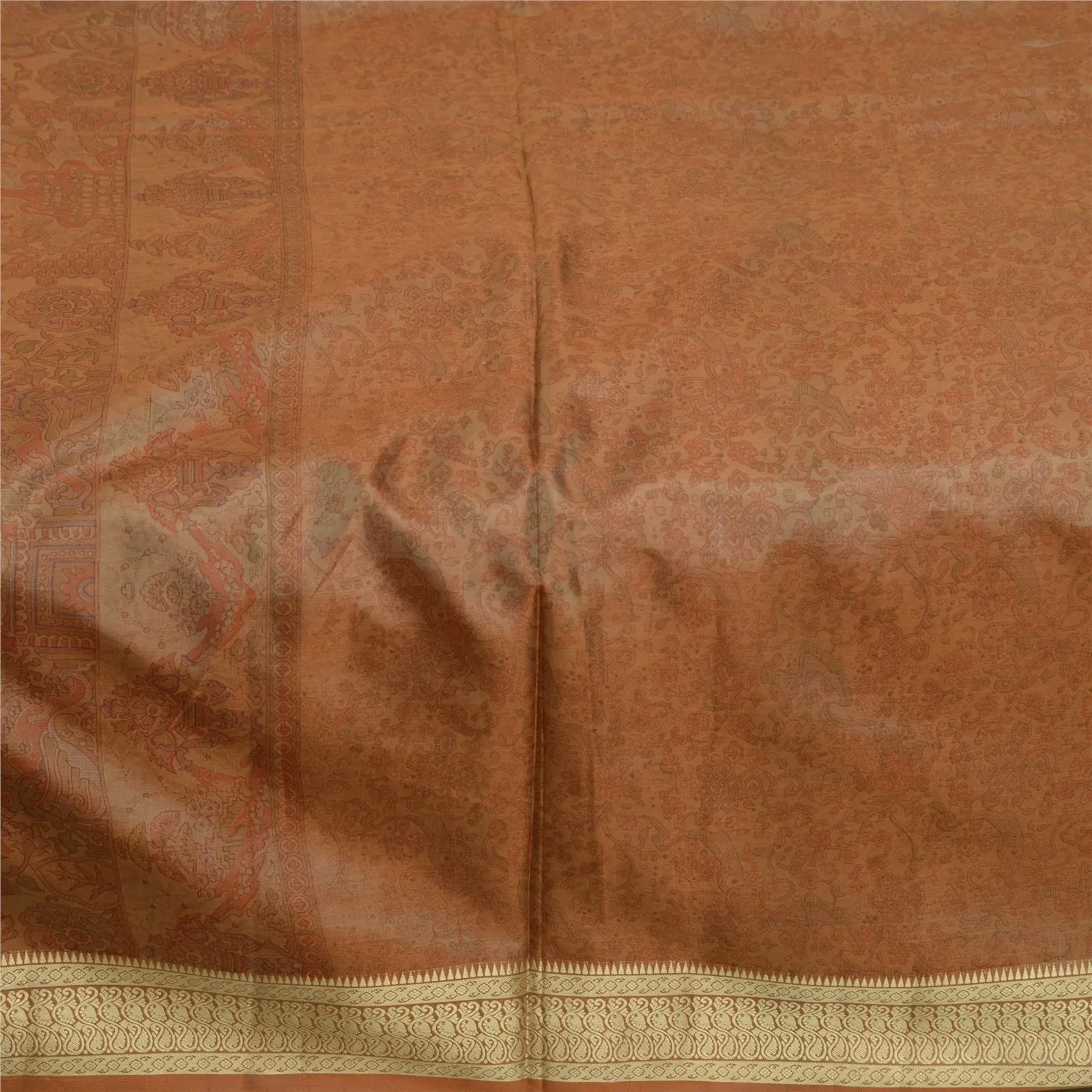 Sanskriti Vintage Sarees Indian Brown 100% Pure Silk Printed Sari Craft Fabric