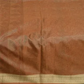 Sanskriti Vintage Sarees Indian Brown 100% Pure Silk Printed Sari Craft Fabric