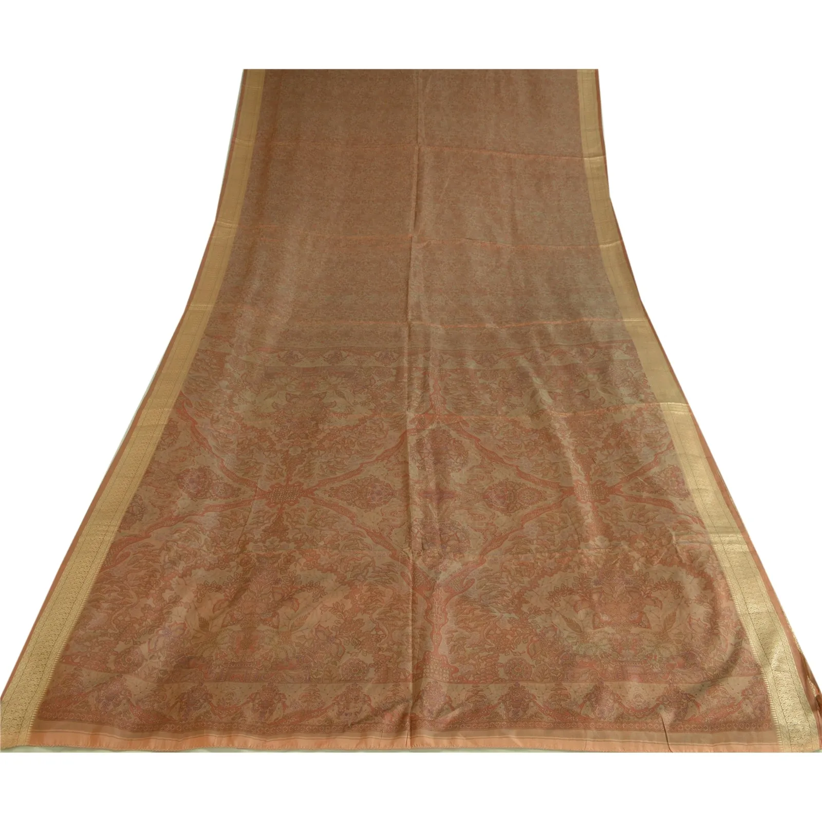 Sanskriti Vintage Sarees Indian Brown 100% Pure Silk Printed Sari Craft Fabric