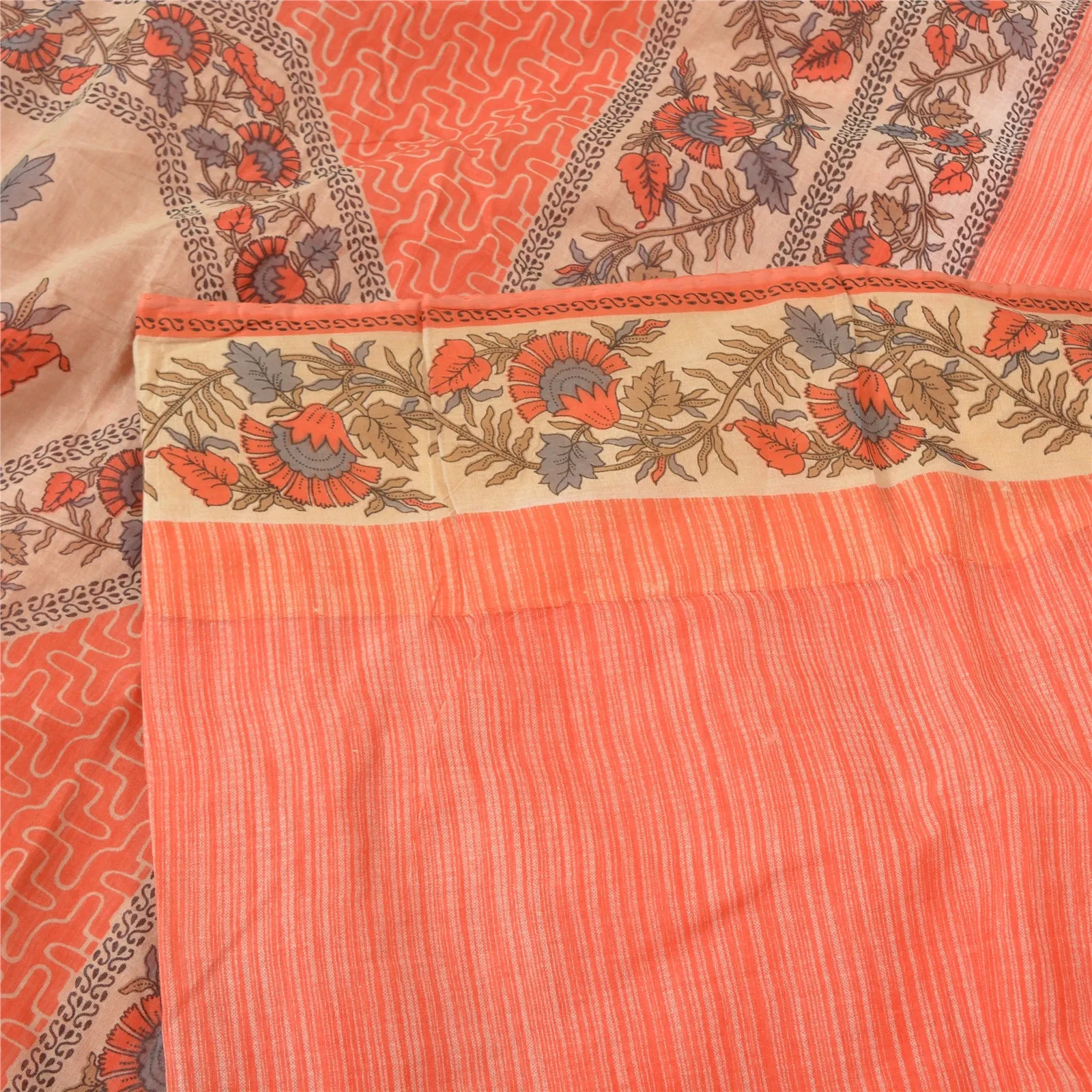 Sanskriti Vintage Sarees Indian Peach Pure Cotton Printed Sari 5yd Craft Fabric