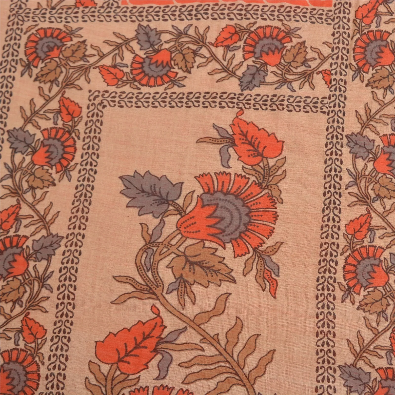 Sanskriti Vintage Sarees Indian Peach Pure Cotton Printed Sari 5yd Craft Fabric